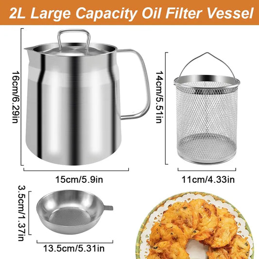 Summervibes 68oz 304 Stainless Steel Deep Fryer Pot with Basket & Strainer — Oil Filter Container for Kitchen, Frying, Cooking & Camping | Dishwasher Safe (68oz / 2L)