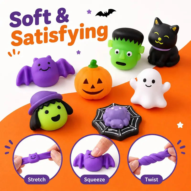 Halloween Mochi Squishies - Mini Spooky Party Favors, Trick-or-Treat Bag Fillers & Classroom Prizes