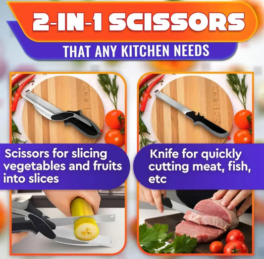 2-in-1 Kitchen Scissors with Cutting Board – Stainless Steel Blade & Safety Lock