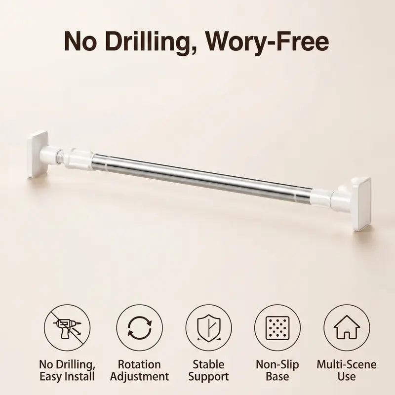 Adjustable Tension Curtain Rod - No-Drill Telescoping Spring Pole for Closet, Bathroom & Window Frame