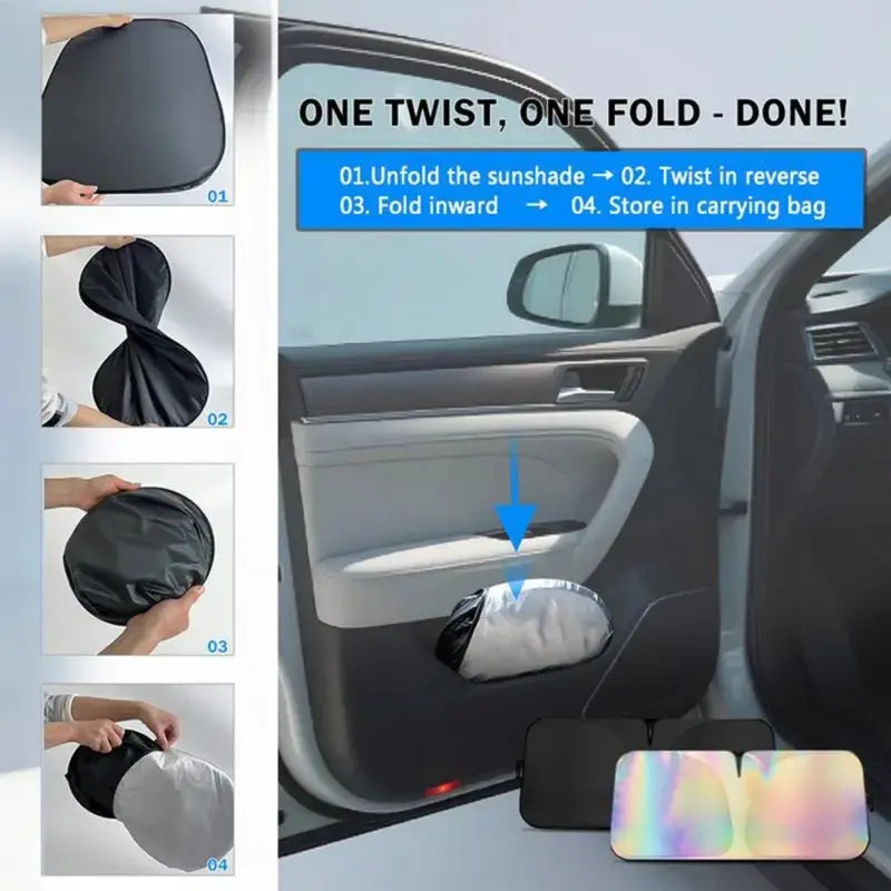 2PCS Holographic Car Windshield Sunshade – Foldable 99% UV Block, Triple-Layer Heat Shield | Universal Fit Sedan SUV Truck