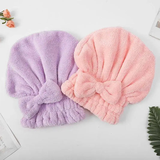 Women's Bow Decor Shower Cap & Hair Drying Cap Set – 2-Piece/4-Piece