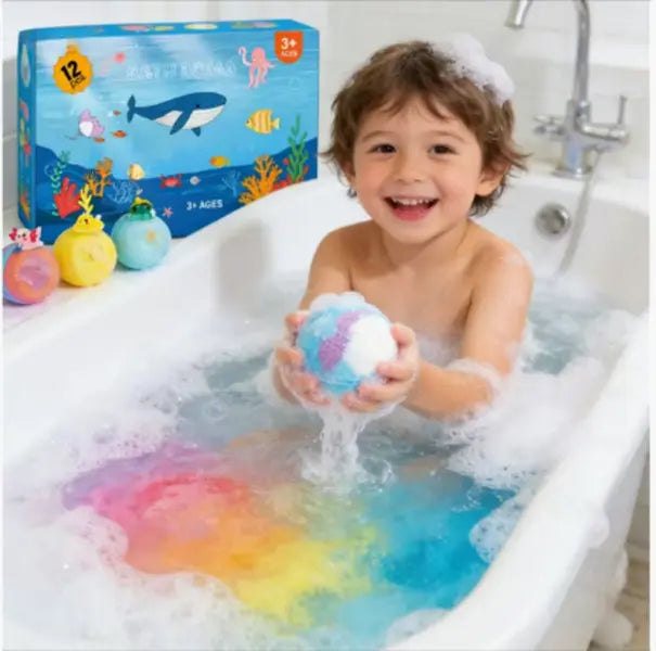 Kids Bath Bombs with Surprise Sea Animal Toys Inside — 12 Pack