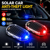 Solar-powered fake car alarm light with flashing LED warning light