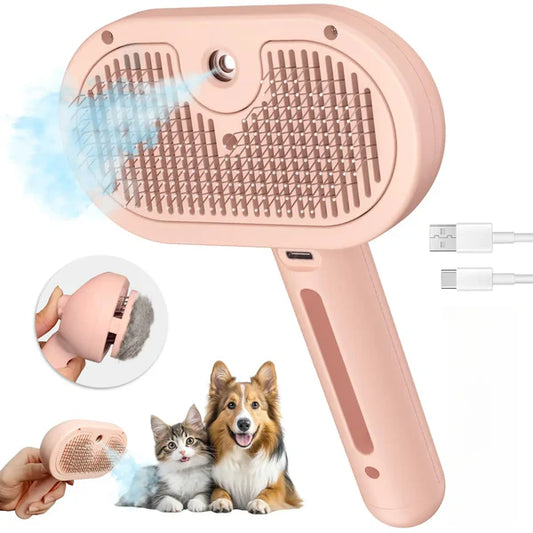 3-in-1 Steam Pet Grooming Brush – Self-Cleaning, Anti-Static Mist, Bionic Anti-Scratch Pins | Dogs & Cats (White)