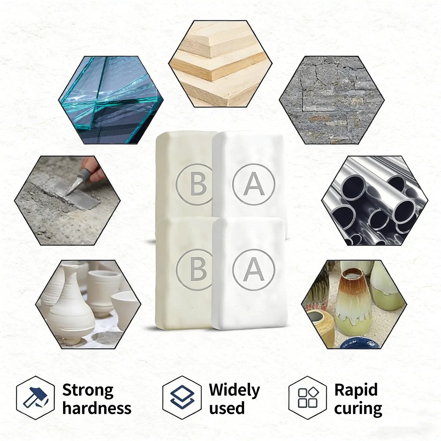 Reinforced Epoxy Putty, Easy Operation, High Strength & Strong Adhesion, Excellent Restoration, Waterproof Heat Resistant Drillable, Permanent Repair Putty for Metal Wood Ceramic Concrete Plastic PVC Pipe Leaks Cracks Holes & Broken Parts fat