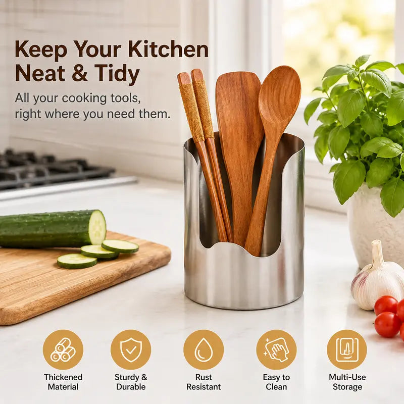 Stainless Steel Utensil Holder - Thickened Kitchen Organizer with Rust Resistant Design