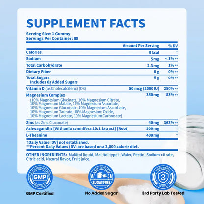 VEV DeepCalm 14-in-1 Magnesium Complex Gummies – Glycinate, D3, Ashwagandha, L-Theanine, Zinc | 90 Count, Vegan, No Sugar