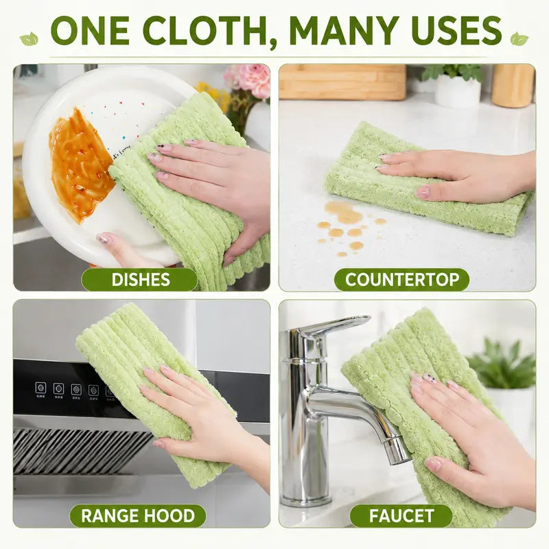 One cloth many uses - cleaning dishes, countertop, range hood and faucet
