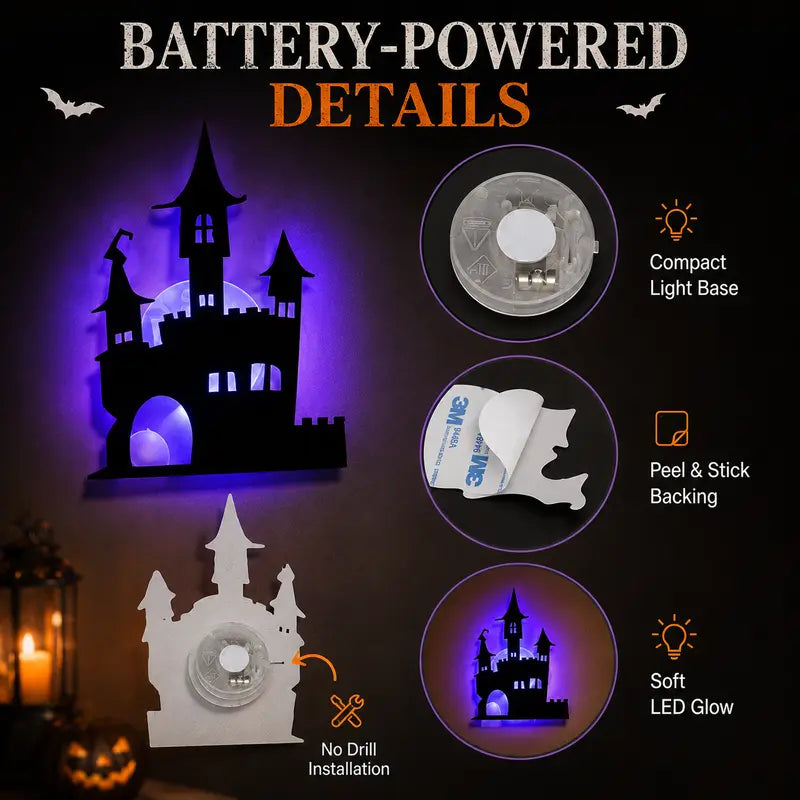 Halloween LED Silhouette Wall Light Stickers - Peel & Stick Battery Powered
