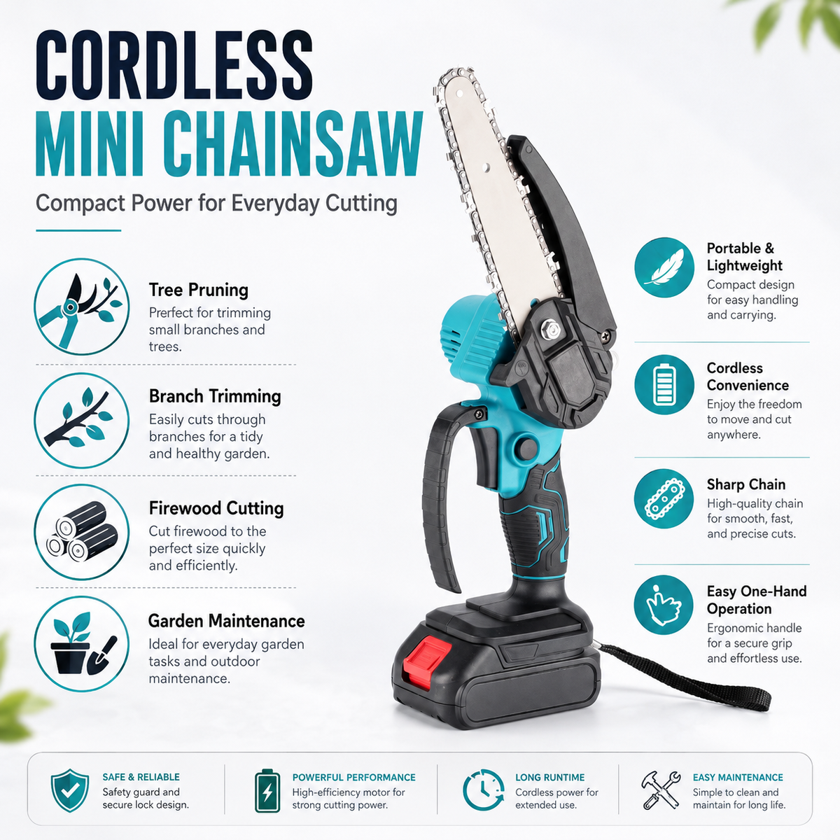 Brushless Mini Chainsaw – Cordless One-Hand Electric Chain Saw for Wood Cutting & Pruning