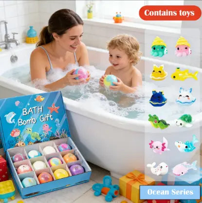 Kids Bath Bombs with Surprise Sea Animal Toys Inside — 12 Pack