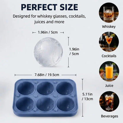 Baseball Ice Molds 6-Cavity Silicone Ball Ice Cube Molds for Whiskey, Cocktails,  Juices - Large ReusableBaseball Style,Grand Slam Ice,Home Run Chill,  A unique sports gift for men, dads, andbaseball fans,Baller Ice coffee,party，Gatherings & Father’s Day