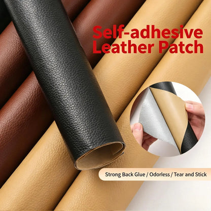 Leather Repair Patch Self Adhesive Leather Stickers for Car Seats Black Faux Leather Fabric for Upholstery Vinyl Seat Tape for Furniture, Couch Patch Kit for Cars Interior
