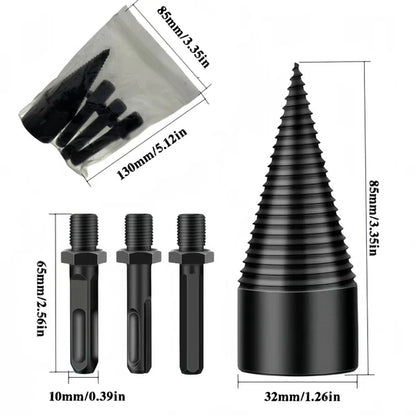 Firewood Splitter Drill Bit Set – Heavy-Duty High Carbon Steel Wood Splitting Cone, 4-Piece Set | Round + Square + Hex Shank | Fits Impact Drill, Electric Hammer & Hand Drill