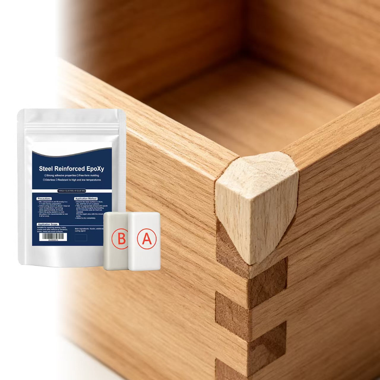 Reinforced Epoxy Putty, Easy Operation, High Strength & Strong Adhesion, Excellent Restoration, Waterproof Heat Resistant Drillable, Permanent Repair Putty for Metal Wood Ceramic Concrete Plastic PVC Pipe Leaks Cracks Holes & Broken Parts fat