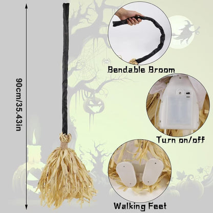 Witch broom day vs night comparison showing green LED lights activated at night