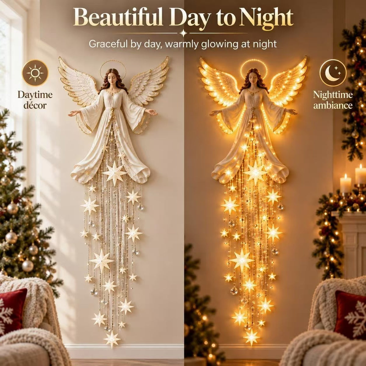 Angel Meteor Wall Lamp displayed on a holiday living room wall