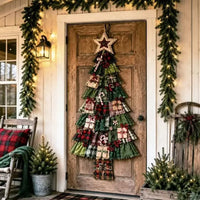 DIY Fabric Christmas Tree Door Hanging Kit - Layered Patchwork Holiday Wall Decor for Front Door, Porch & Home