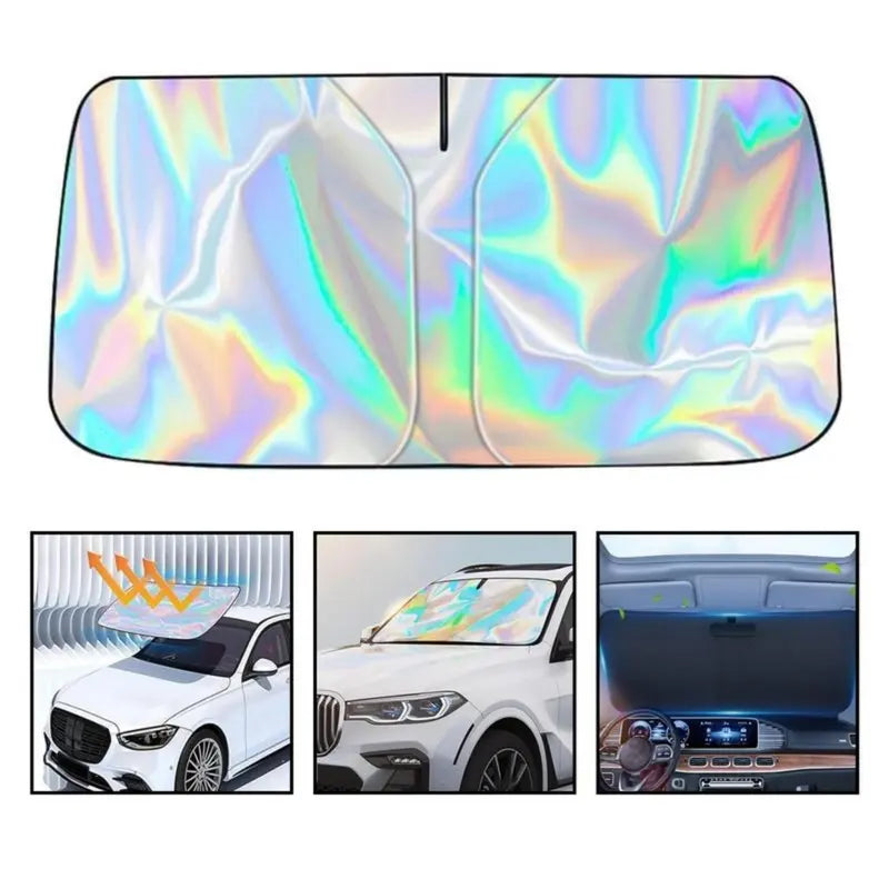 2PCS Holographic Car Windshield Sunshade – Foldable 99% UV Block, Triple-Layer Heat Shield | Universal Fit Sedan SUV Truck