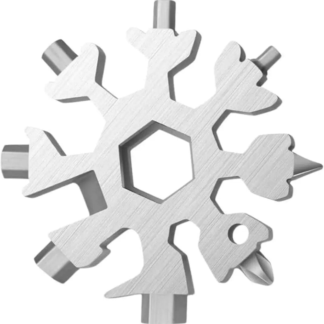 18-in-1 Snowflake Multi-Tool – Stainless Steel Wrench, Screwdriver & Bottle Opener for Outdoor Survival