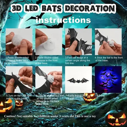 BougeRVBat Light Design 12pcs/24pcs Set Spooky Ornaments for Home Party Festival Halloween Easy Install Wall Stickers Smooth Application - Decorative
