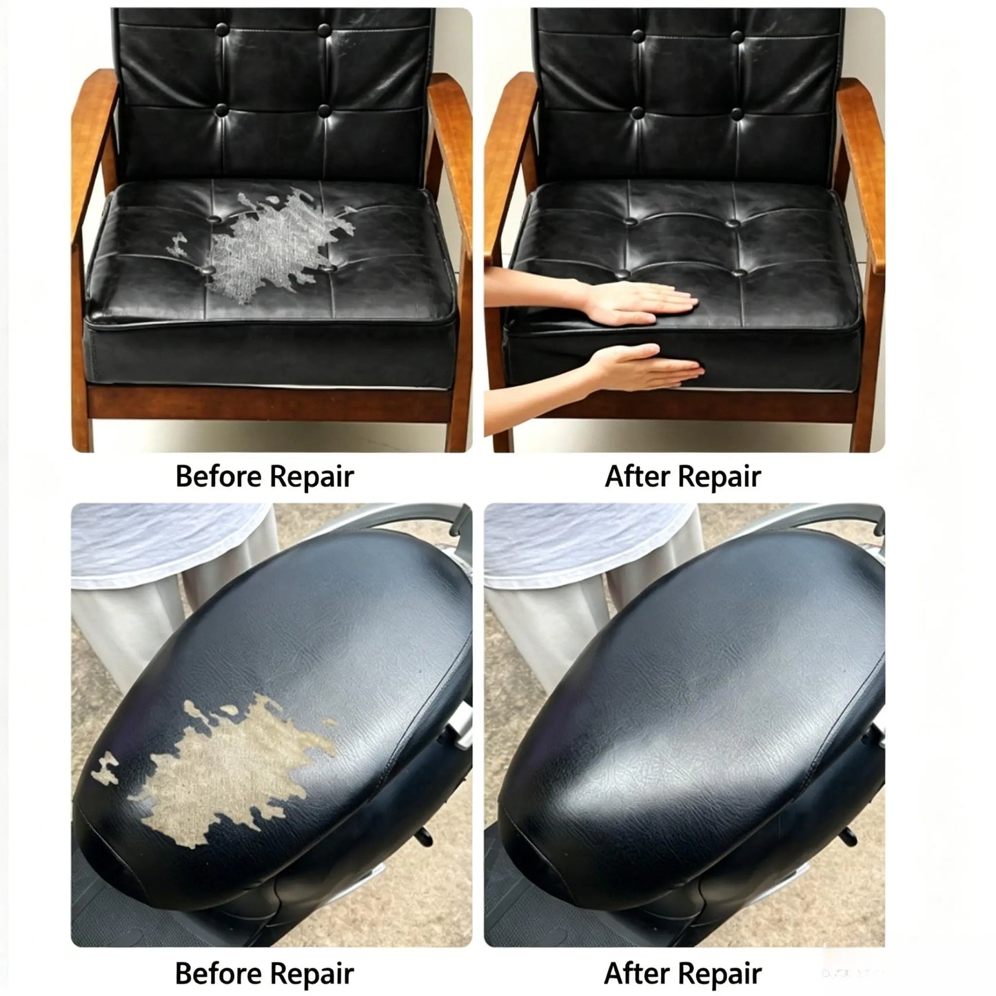 Leather Repair Patch Self Adhesive Leather Stickers for Car Seats Black Faux Leather Fabric for Upholstery Vinyl Seat Tape for Furniture, Couch Patch Kit for Cars Interior
