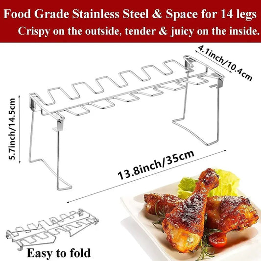 Metal Chicken Drumstick Rack, Multi-Grid Non-Stick Grill Rack, Dishwasher-Safe BBQ Accessory for Camping and Outdoor Cooking