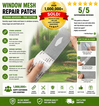 Window Screen Repair Tape, Adhesive Gray Screen Repair Strip, Durable Fiberglass Mesh Tape for Fixing Window and Door Screens (2inch x 157.5inch)