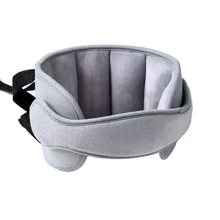 Kids Car Seat Head Support Strap, Soft Plush Adjustable Nap Support Band with Padded Side Cushions, Portable Travel Headrest Accessory for Toddlers and Children, Blue Pink Gray