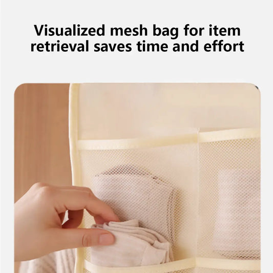 Bra and Underwear Closet Hanging Organizer with 12+18 Pockets Beige Dual Sided Wall Shelf Wardrobe Storage Bags for Bra Socks Underwear Underpants Lightweight & Durable Mesh Pockets