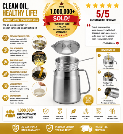 Summervibes 68oz 304 Stainless Steel Deep Fryer Pot with Basket & Strainer — Oil Filter Container for Kitchen, Frying, Cooking & Camping | Dishwasher Safe (68oz / 2L)
