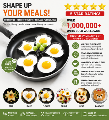 Stainless Steel Fried Egg Mold Rings 5-Piece Set with Anti-Scald Handle