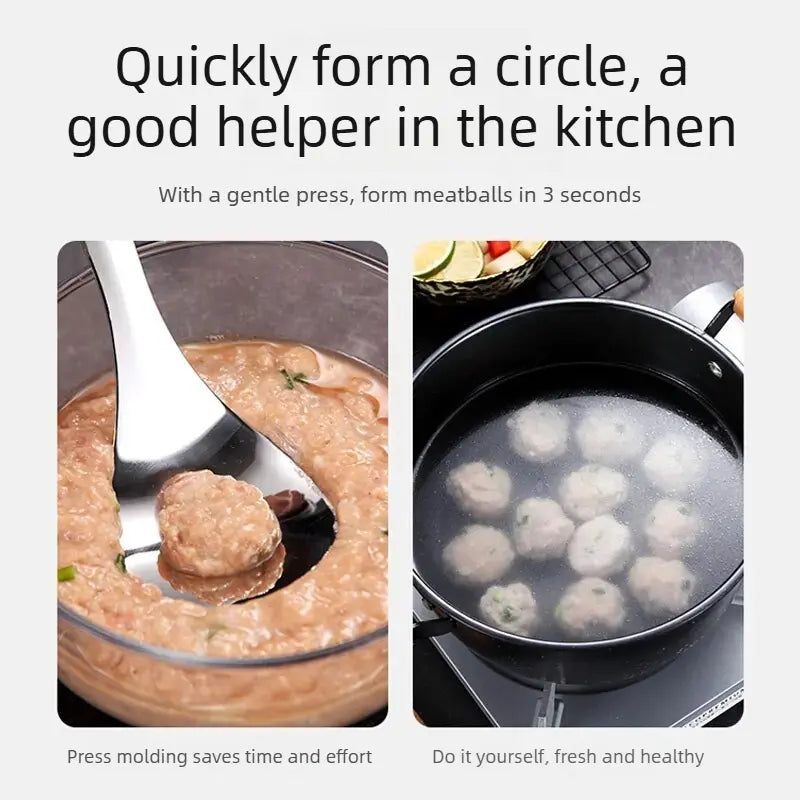 Stainless Steel Meatball Spoon – Tool for Squeezing Fish Balls and Shaping Meatballs; Round Pressing Mold