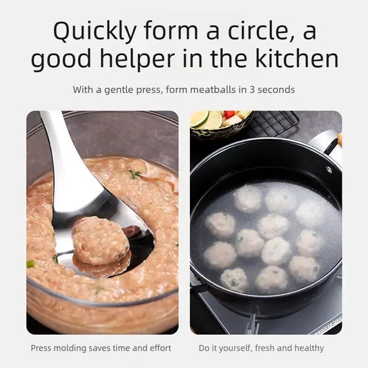 Stainless Steel Meatball Spoon – Tool for Squeezing Fish Balls and Shaping Meatballs; Round Pressing Mold