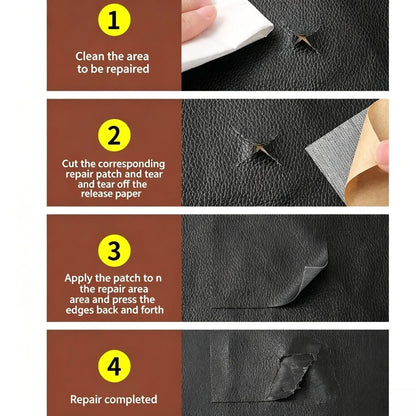 Leather Repair Patch Self Adhesive Leather Stickers for Car Seats Black Faux Leather Fabric for Upholstery Vinyl Seat Tape for Furniture, Couch Patch Kit for Cars Interior