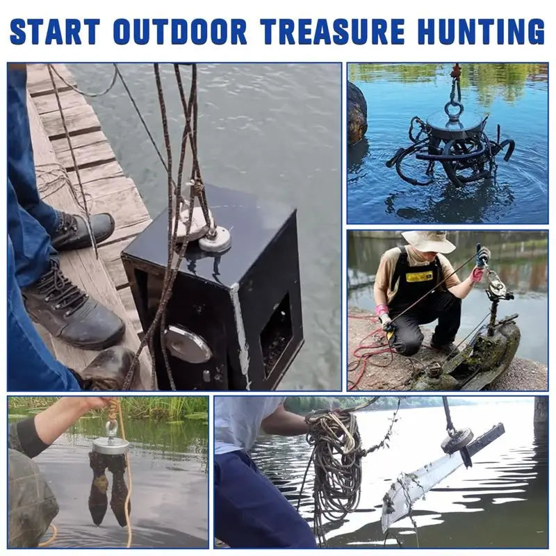 Powerful fishing magnet with durable stainless steel ring and solid neodymium magnet core