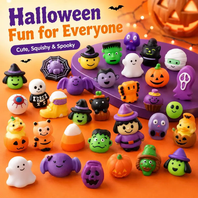Halloween Mochi Squishies - Mini Spooky Party Favors, Trick-or-Treat Bag Fillers & Classroom Prizes