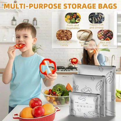 Reusable Aluminum Foil Food Storage Bags with Zipper Lock & Labels – Freezer Safe, Stand-Up Design