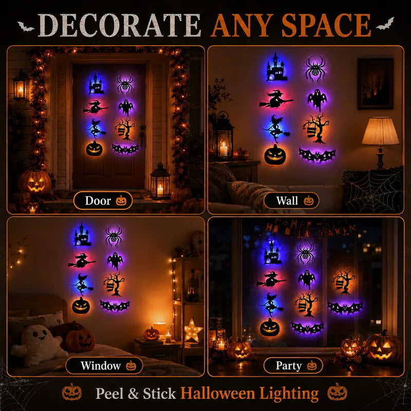 Halloween LED Silhouette Wall Light Stickers - Peel & Stick Battery Powered