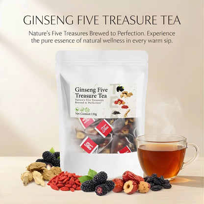 Ginseng Five Treasure Tea – Kidney Tonic Herbal Health Tea for Men (80 Bags) | ZY