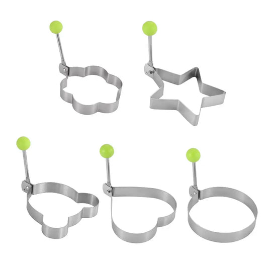 Stainless Steel Fried Egg Mold Rings 5-Piece Set with Anti-Scald Handle
