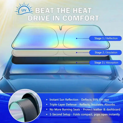 2PCS Holographic Car Windshield Sunshade – Foldable 99% UV Block, Triple-Layer Heat Shield | Universal Fit Sedan SUV Truck