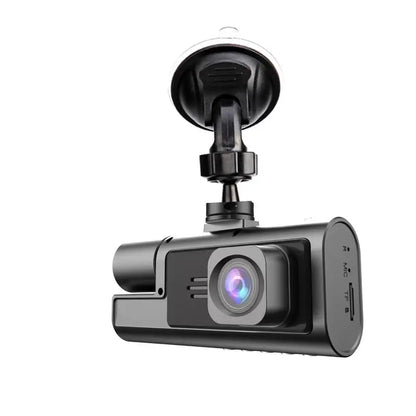 1080P triple-lens car dash camera with suction-cup mount