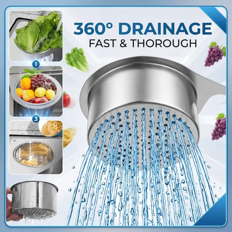 Stainless Steel Sink Strainer Basket with Integrated Hook – Multifunctional Drain Filter