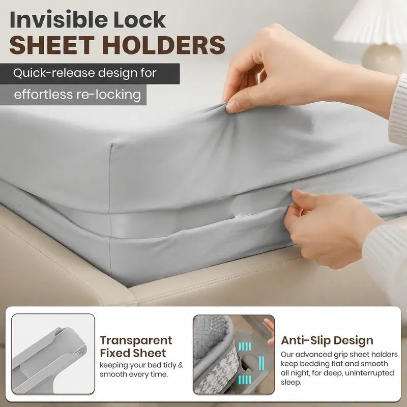 4-Pack Heavy Duty Bed Sheet Clips - Locking Mattress Corner Holders with Anti-Slip Design