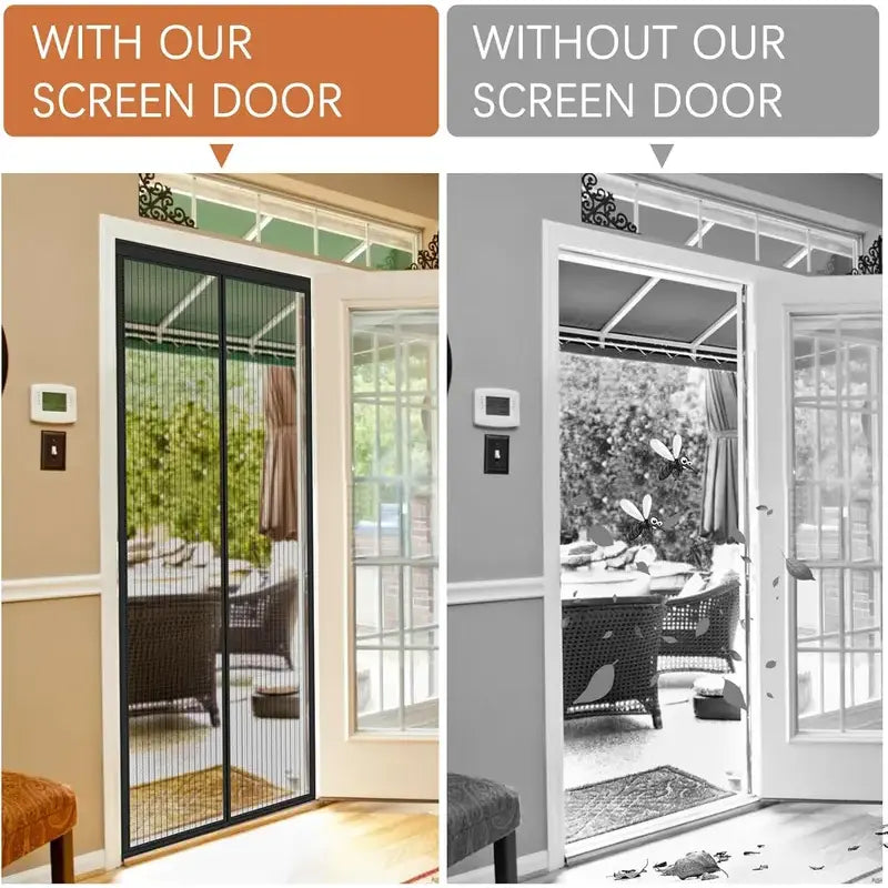 Mesh Mosquito Screen Door Curtain for Sliding Screen Doors, 72"x80" - 34 Pieces Magnets, Self-Adhesive Hook Tape, Hands-Free Easy Passage, Breathable, Portable, Easy to Clean for Balcony, Bedroom, Children's Room