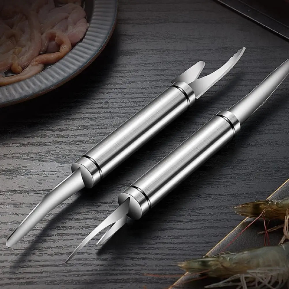 2PCS Stainless Steel 5-In-1 Seafood Utensils Set Shrimp Deveiner Peeler Fish Scale Remover Duck Intestine Cutter Kitchen Blade Multi-use Home Cooking Seafood Cleaning Sturdy Stainless Steel Kitchen Gadget For Daily Household Seafood Prep Tool