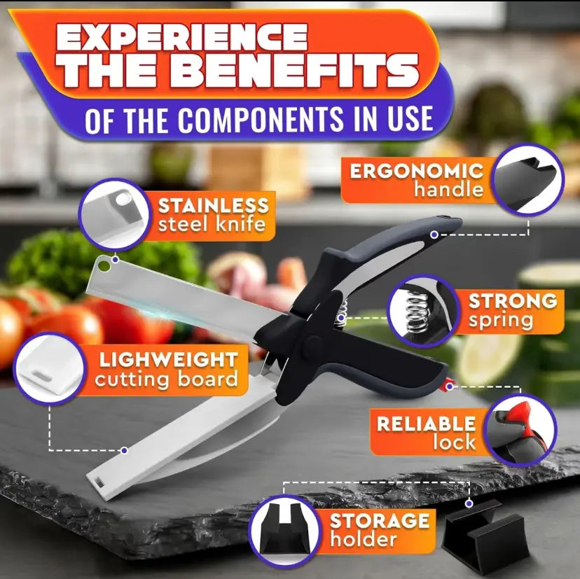 2-in-1 Kitchen Scissors with Cutting Board – Stainless Steel Blade & Safety Lock