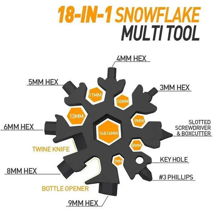 18-in-1 Snowflake Multi-Tool – Stainless Steel Wrench, Screwdriver & Bottle Opener for Outdoor Survival